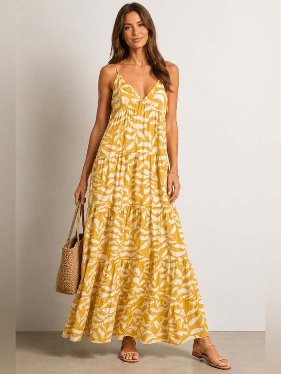 MSK Dresses & Skirts - NWT MSK Yellow Abstract Print Tiered Rayon Maxi Dress Size Medium